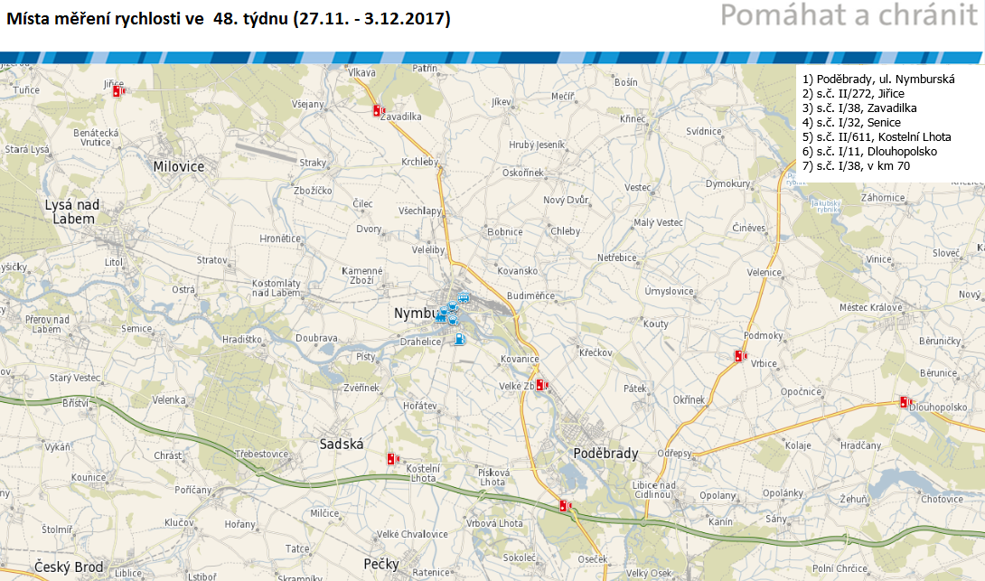 Mapa míst měření rychlosti na 48. týden